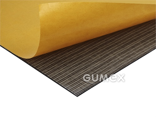 Mikroporézna guma T130 EP so samolepkou, hrúbka 2mm, 2000x1000mm, samolepka S-4610 s mriežkou, EPDM, -40°C/+70°C, čierna/žltý liner